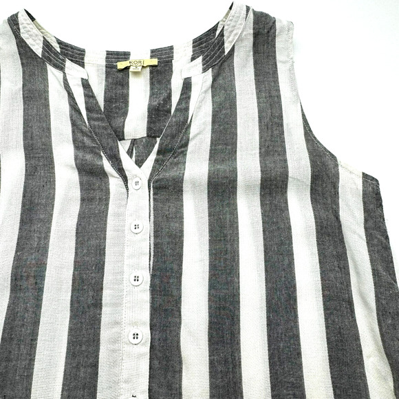 KORI AMERICA Women's Small Gray White Striped Tunic Tank Top‎ Lagenlook Beachy - Picture 1 of 8